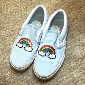 Light blue vans with rainbow